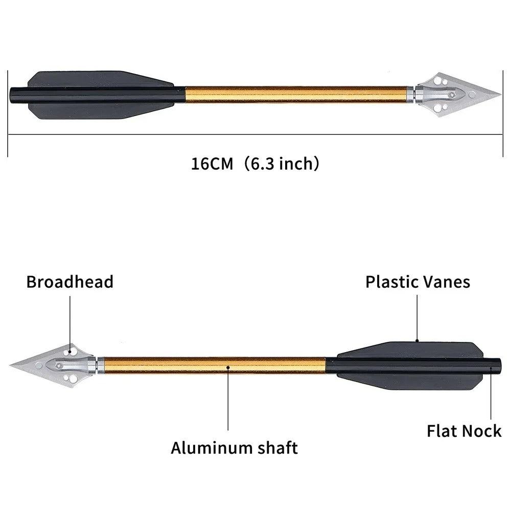 Mini crossbow bolts set with aluminum shafts and broadhead tips