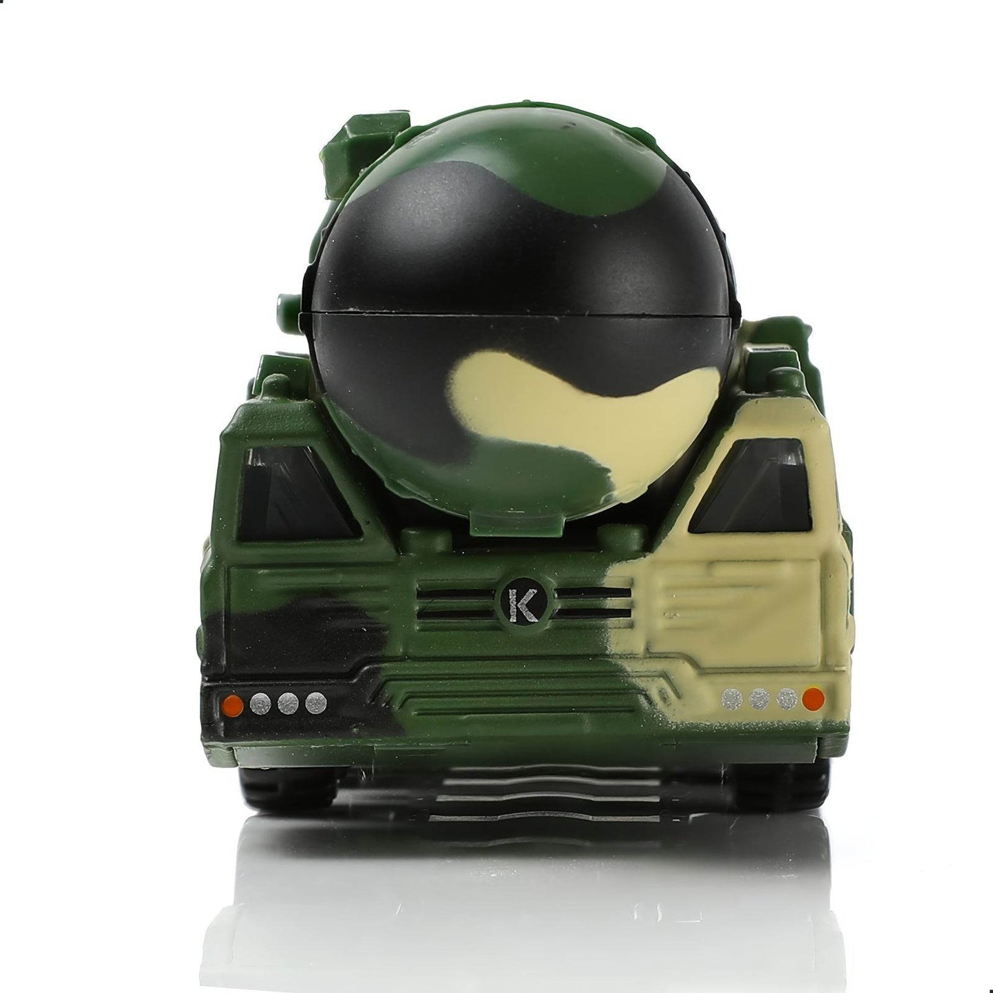 Detailed missile transport truck model in green camouflage design for military enthusiasts