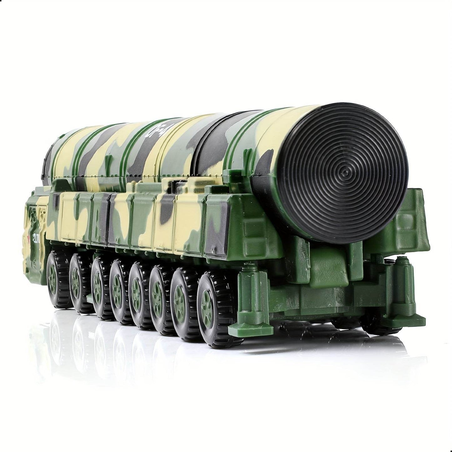 Detailed missile transport truck model in camouflage design with large cylindrical containers