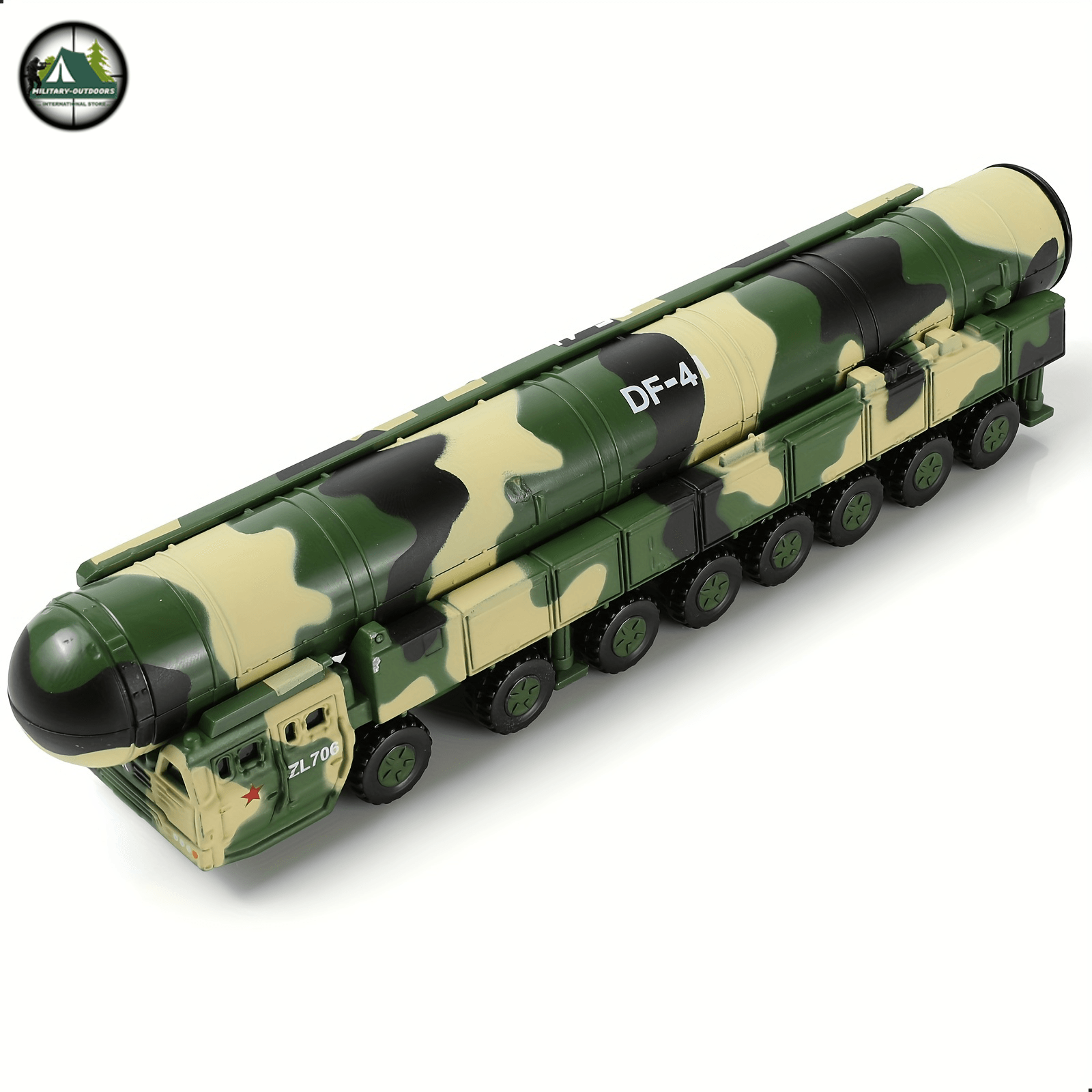 Detailed missile transport truck model in camouflage design with realistic features for collectors