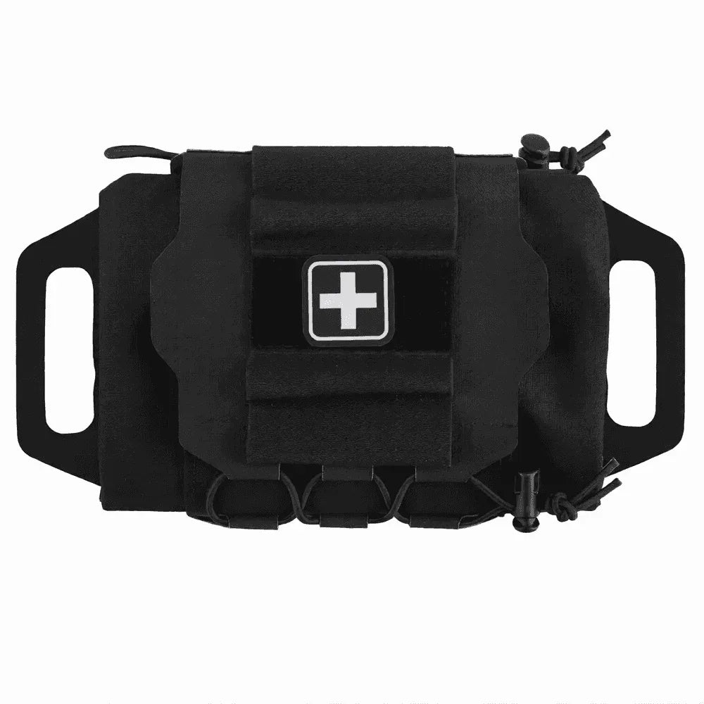 Black Molle first aid kit with adjustable straps and versatile storage
