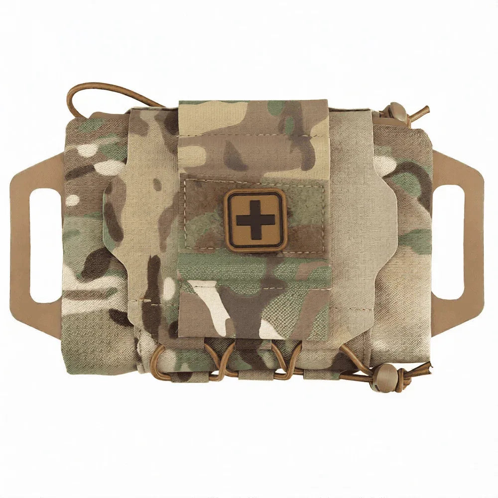 Molle first aid kit in camo with quick-access design for outdoor emergencies