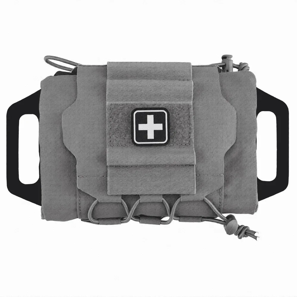 Gray Molle first aid kit with easy access design for outdoor emergencies