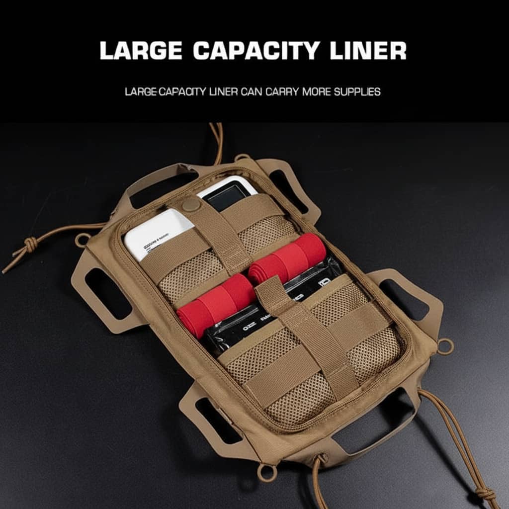 Molle first aid kit in tan with large capacity for carrying supplies