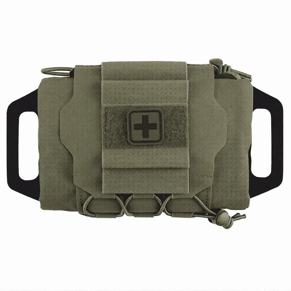 Molle first aid kit in olive green for outdoor emergencies