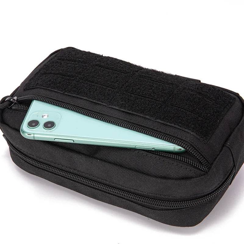 Molle Waist pouch in black with secure zipper and phone storage