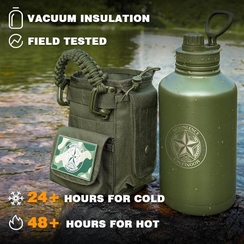 Military-grade insulated water bottle with vacuum insulation for 24 hours cold and 48 hours hot retention