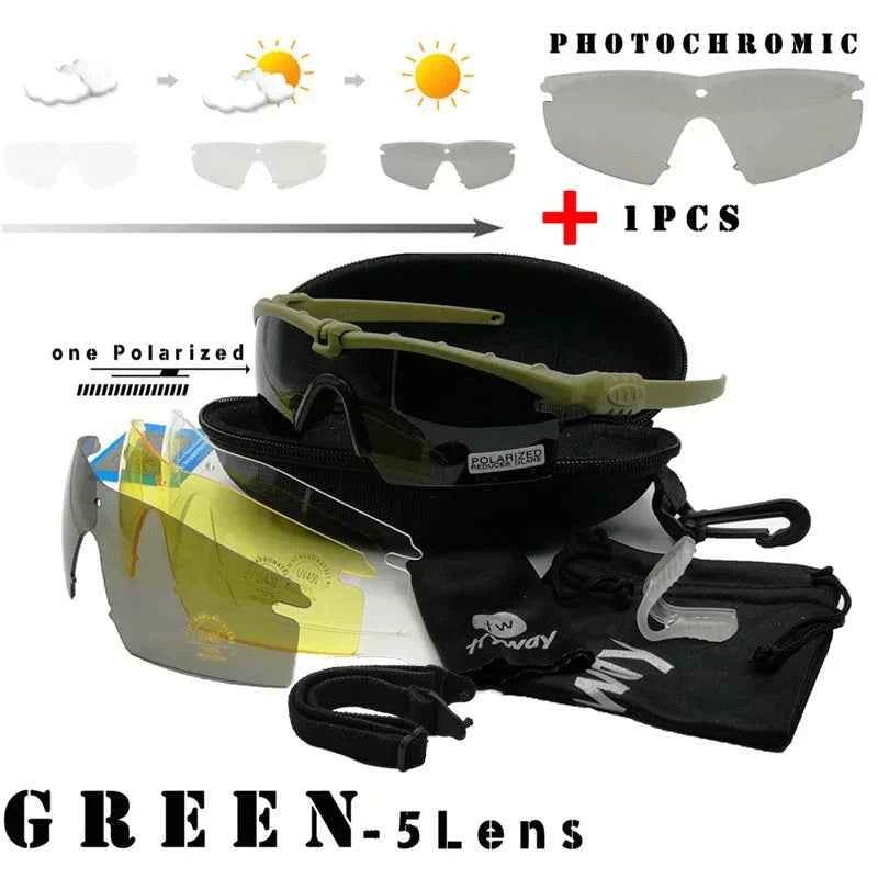 Military shooting glasses with interchangeable lenses and polarized options for outdoor use