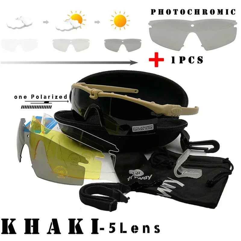 KHAKI Military Shooting Glasses with Photochromic and Polarized Lenses for outdoor protection
