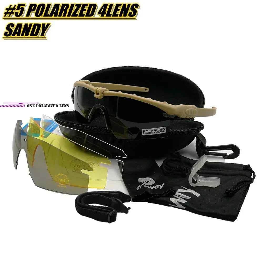 Military shooting glasses set with four interchangeable polarized lenses for outdoor activities