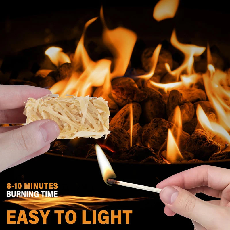 Natural fire starters with 8-10 minutes burning time for easy lighting