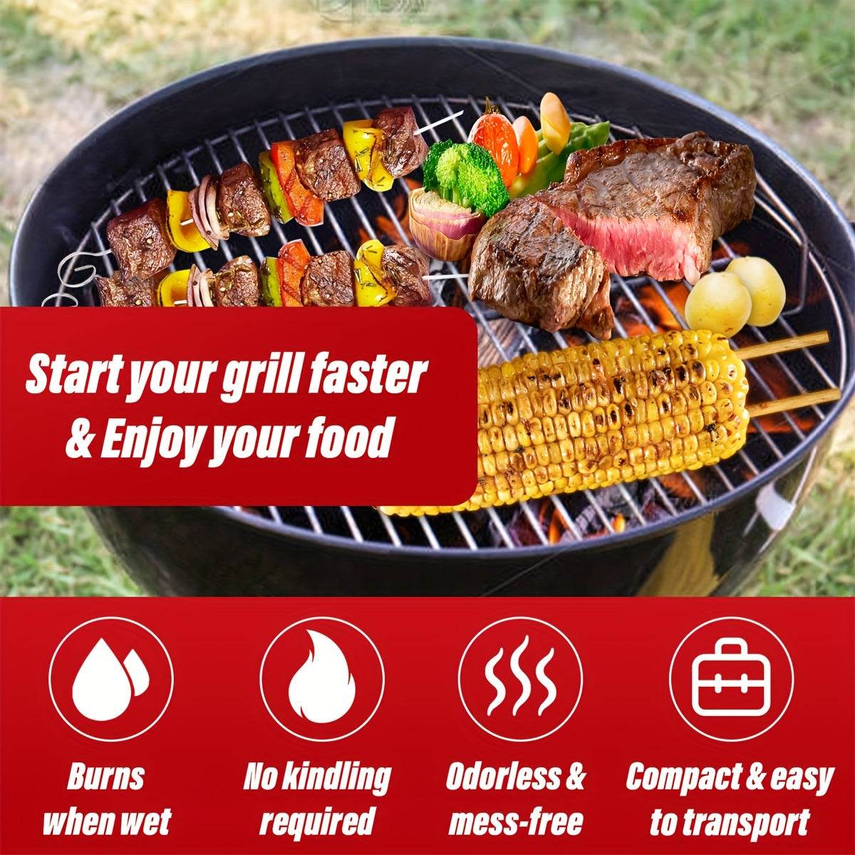Natural fire starters for camping grill, burns when wet, compact and easy to transport