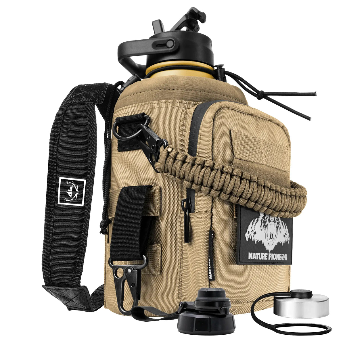 Nature Pioneer Tan Insulated Water Bottle with Carry Case and Versatile Lid Options