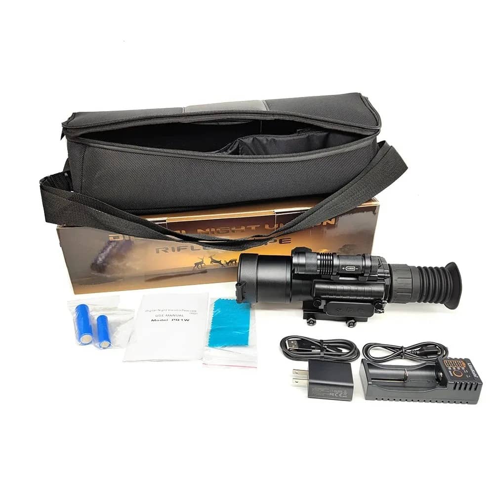 Night vision monocular rifle scope with battery pack and carrying case