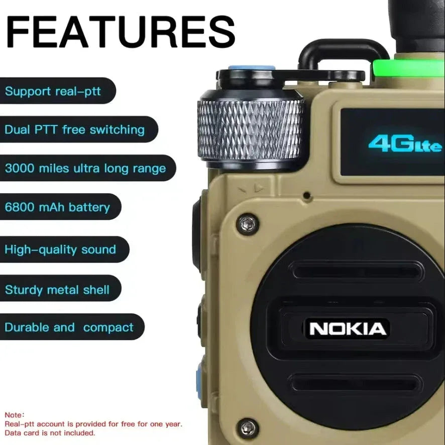 NOKIA 4G LTE Two-Way Radio featuring dual PTT free switching and 3000 miles ultra long range in durable design
