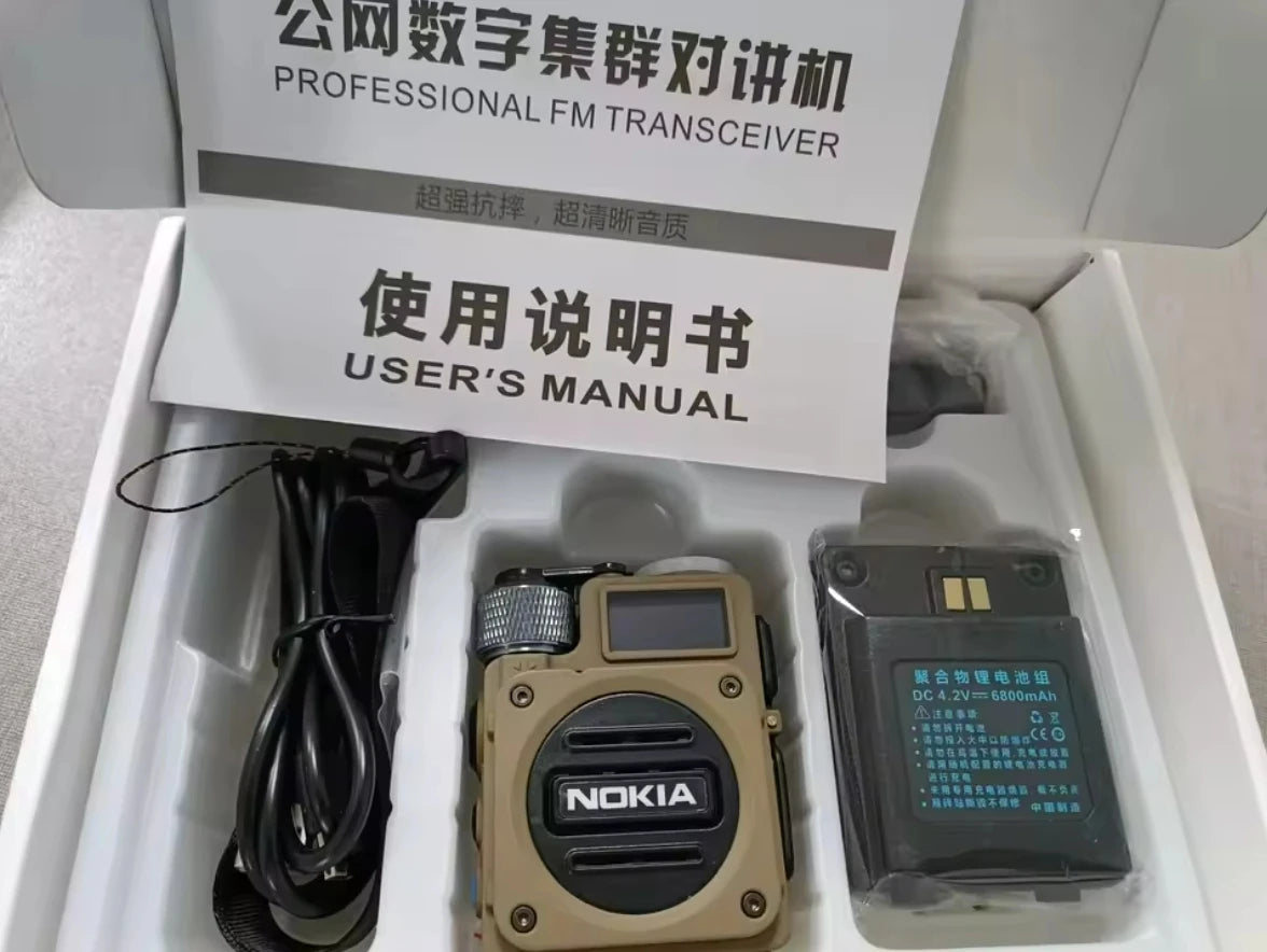 NOKIA 4G Two Way Radio with accessories and user manual in a compact package for reliable communication