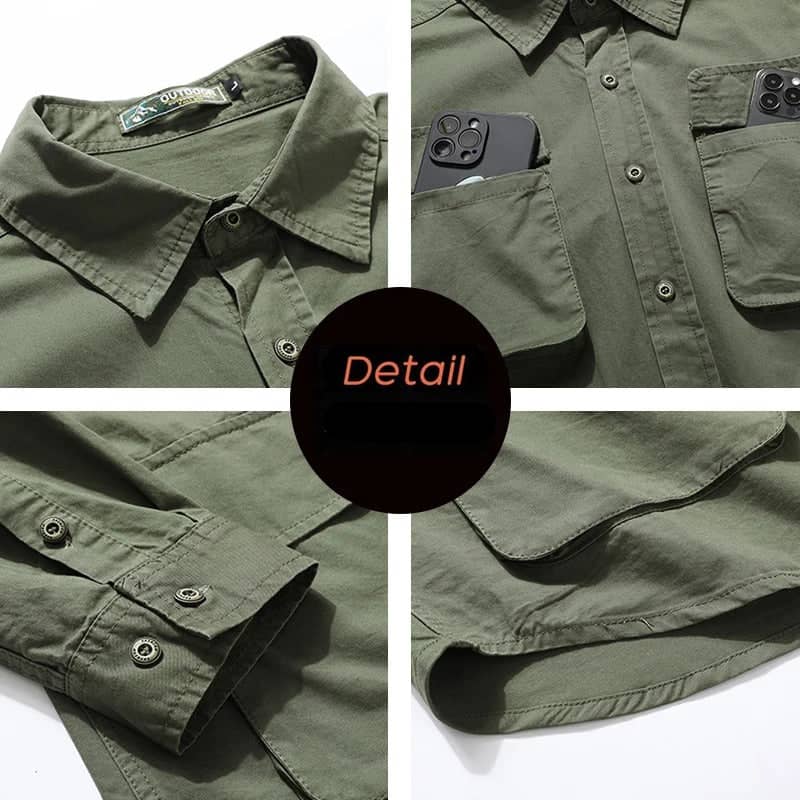Military Outdoors outdoor arm badge shirt in green with multiple pockets for versatility