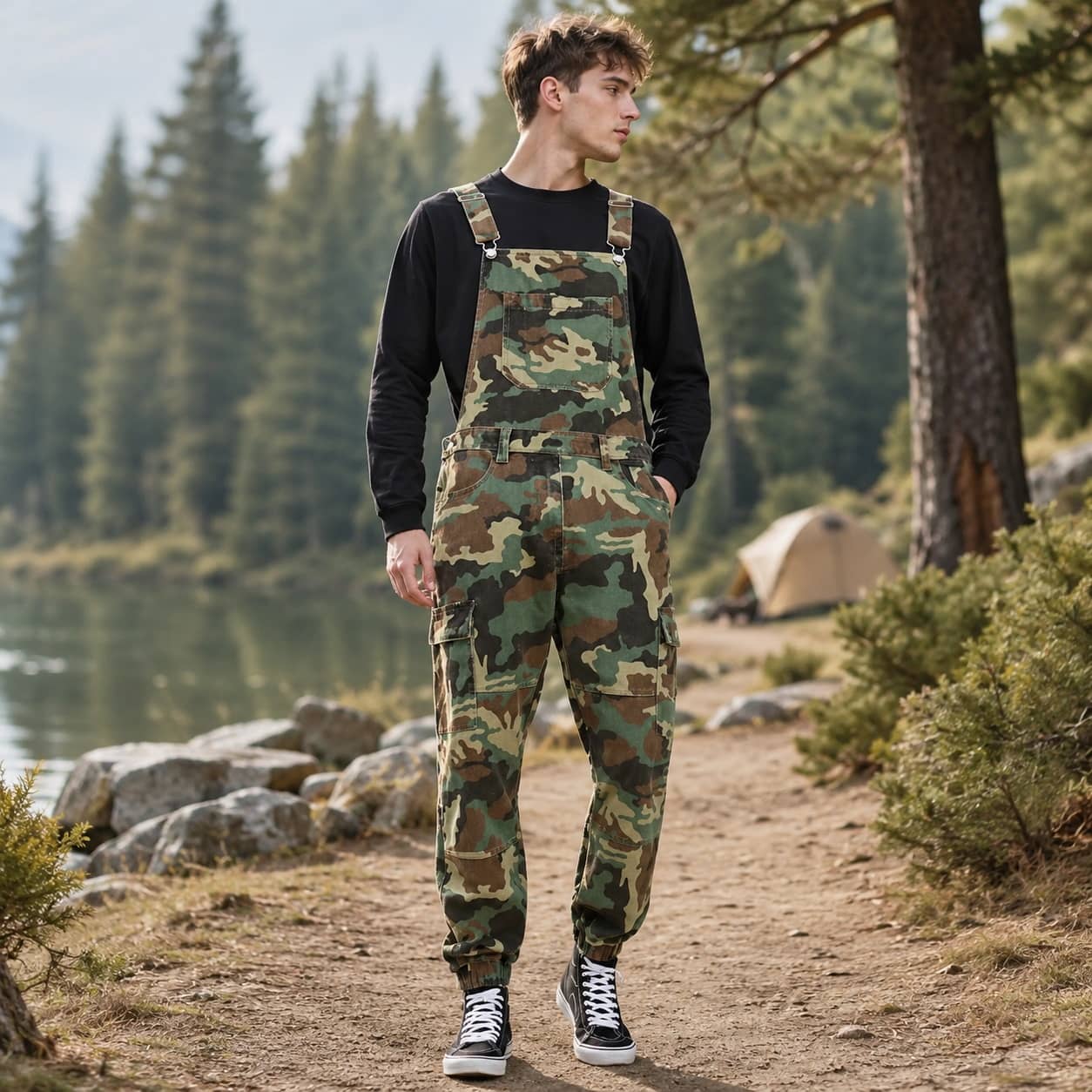 Outdoor camouflage overalls in green for versatile outdoor activities