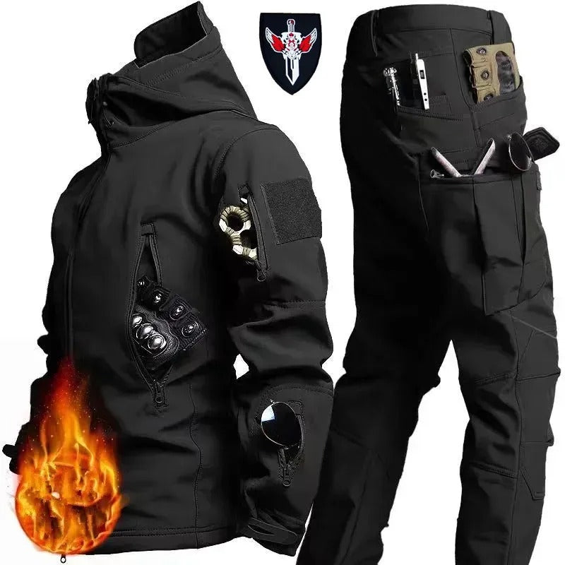 Military-Outdoor black outdoor camouflage suit with pockets for versatility and functionality