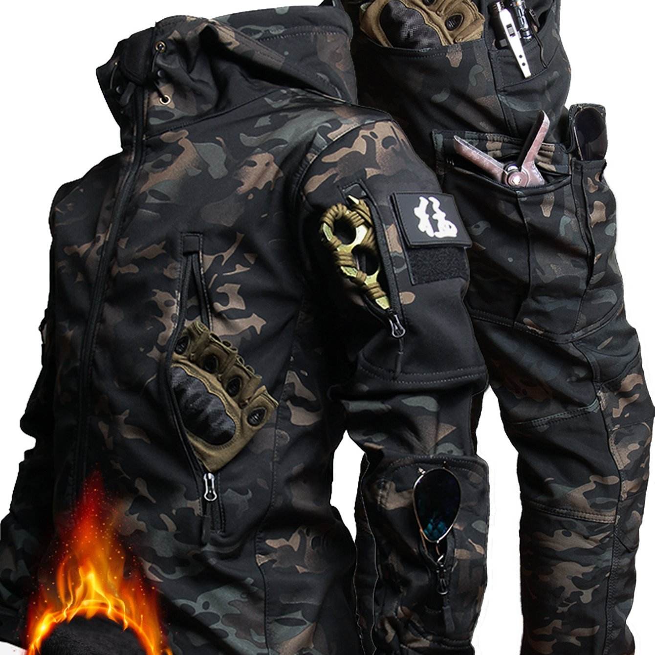 Military camouflage outdoor camouflage suit with tactical pockets for versatility