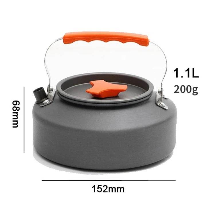 Gray outdoor camping kettle with orange handle for quick boiling