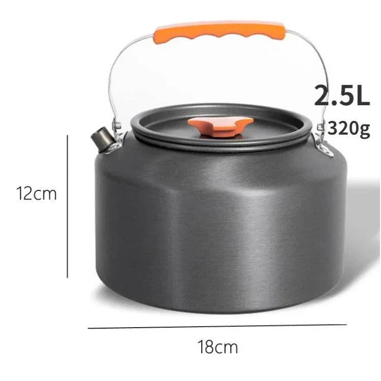 Outdoor camping kettle with orange handle for boiling water