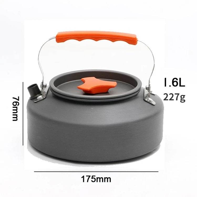 Outdoor camping kettle with orange handle and lightweight design for easy transport