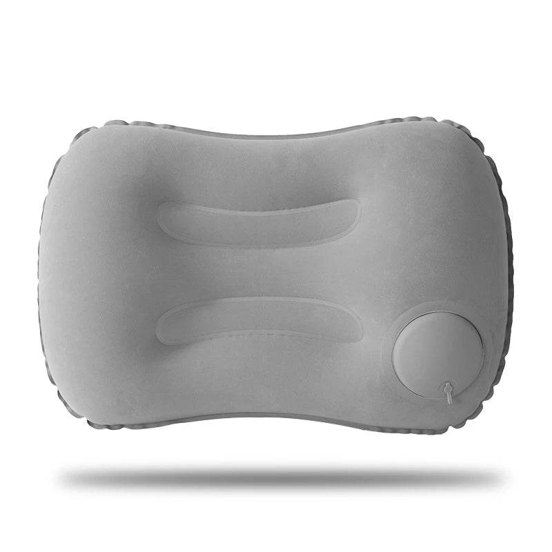 Gray inflatable outdoor camping pillow for comfortable sleeping