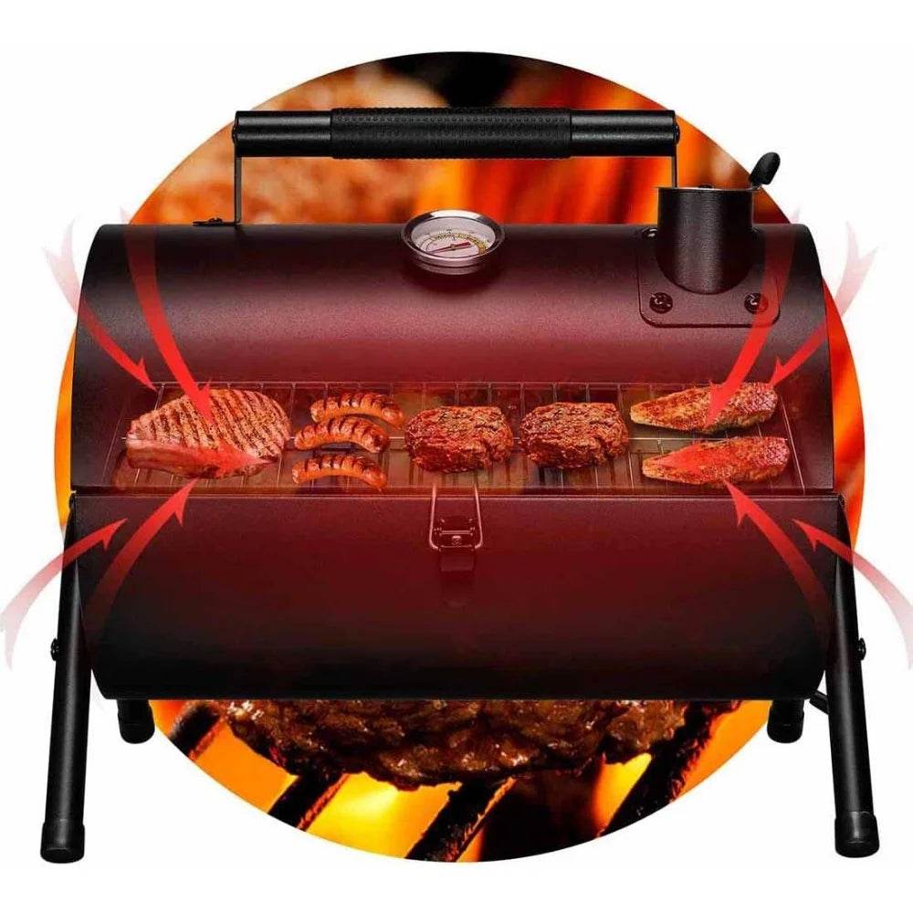 Black outdoor charcoal grill with heating elements and adjustable temperature for perfect cooking
