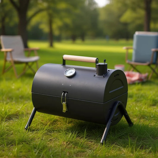 Compact Black Outdoor charcoal Grill with Built-in Thermometer for Camping