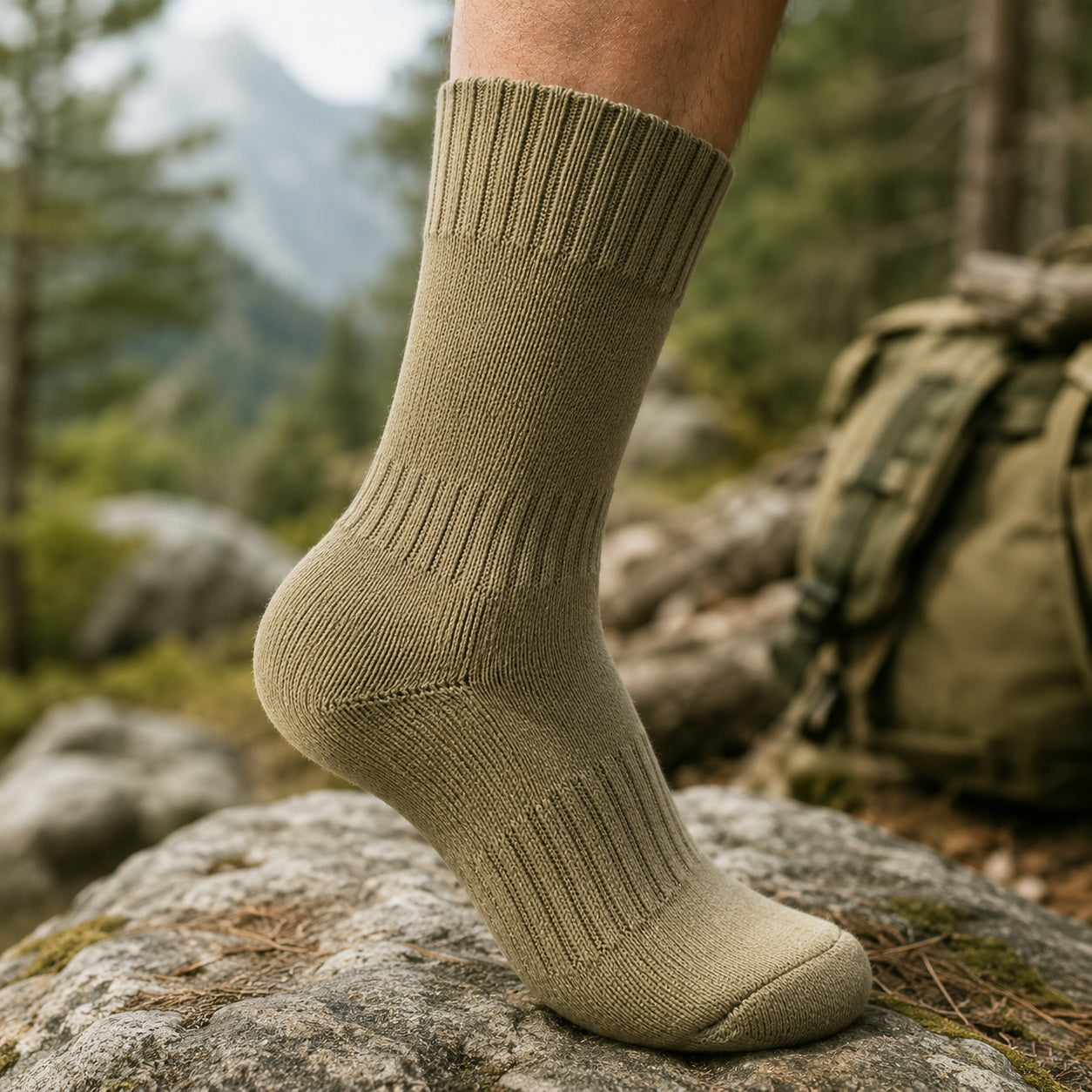 Army green outdoor crew socks for comfort during outdoor activities