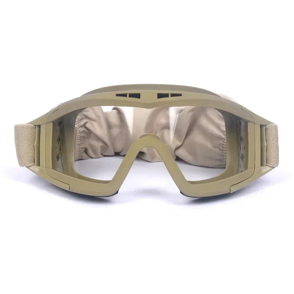 Tactical Outdoor Eyewear in Tan with Adjustable Band for Enhanced Protection