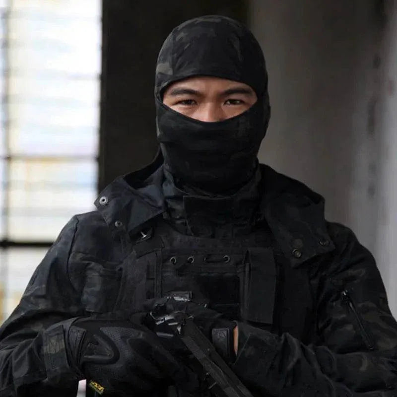 Black outdoor face mask for tactical and outdoor use