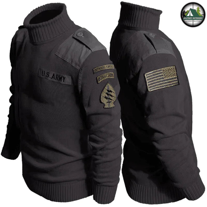 Military-Style Outdoor Fleece Sweater in Black for Warmth and Durability