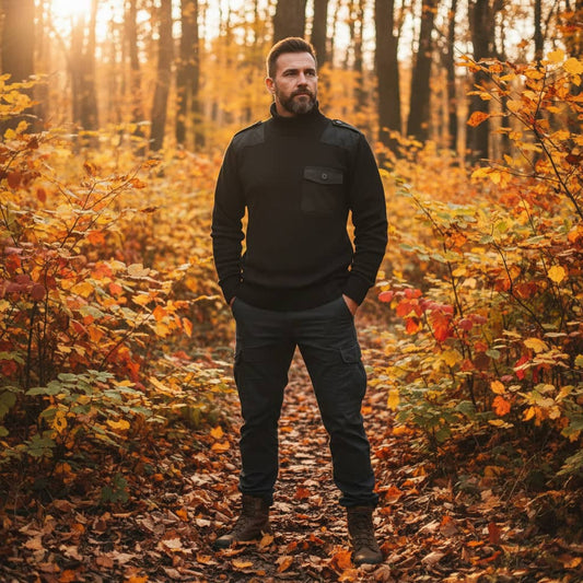 Military-Outdoors outdoor fleece sweater in black, perfect for fall adventures