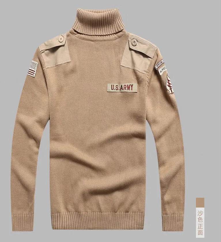 Outdoor Fleece Sweater in Tan with Army Emblem for Warmth