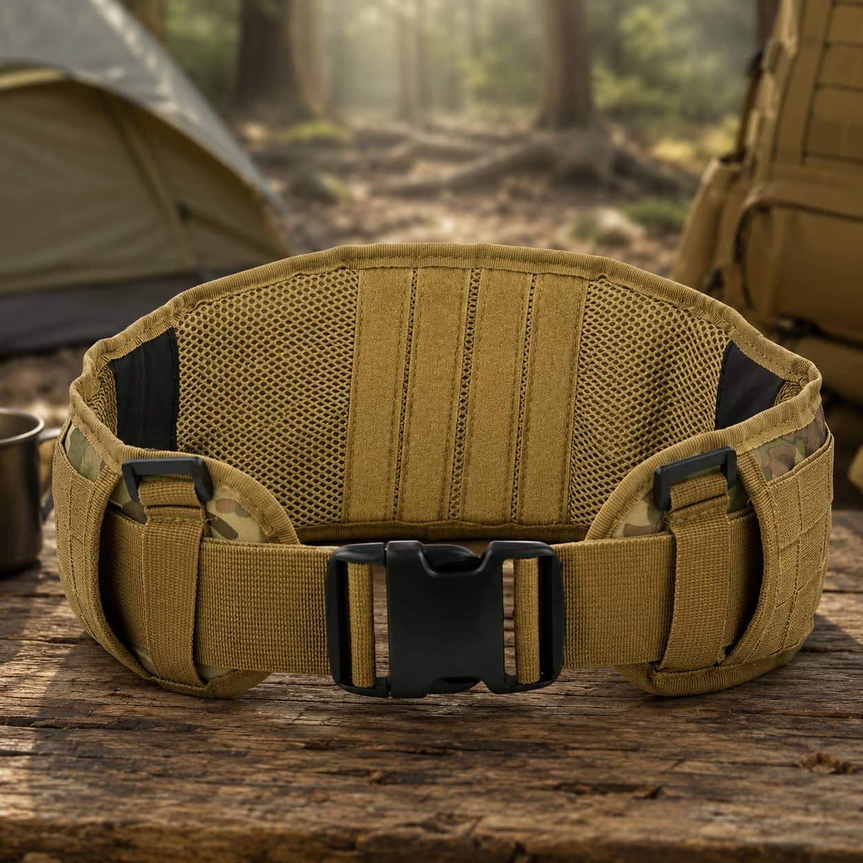 Military-Outdoors Tactical Belt, Tan, ideal for outdoor gear belt use