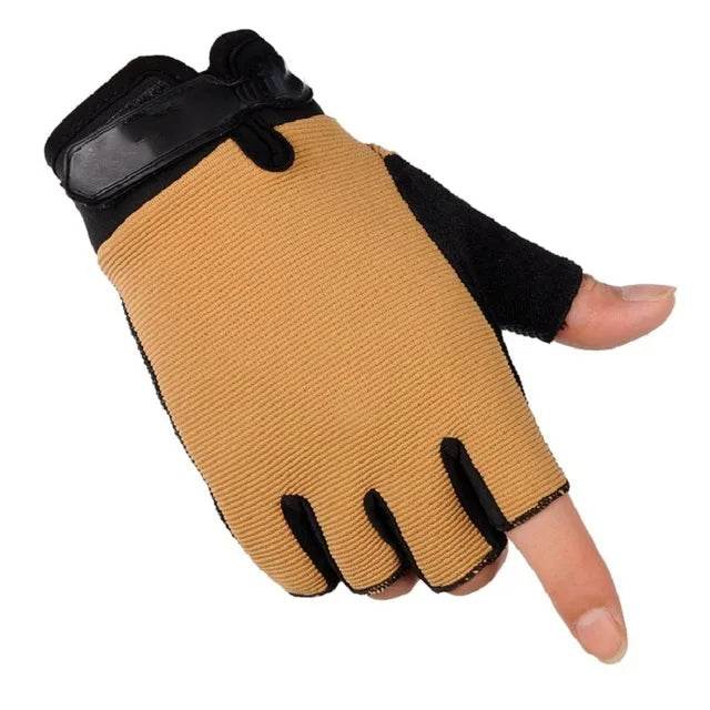 Tan lightweight outdoor gloves with fingerless design for enhanced grip