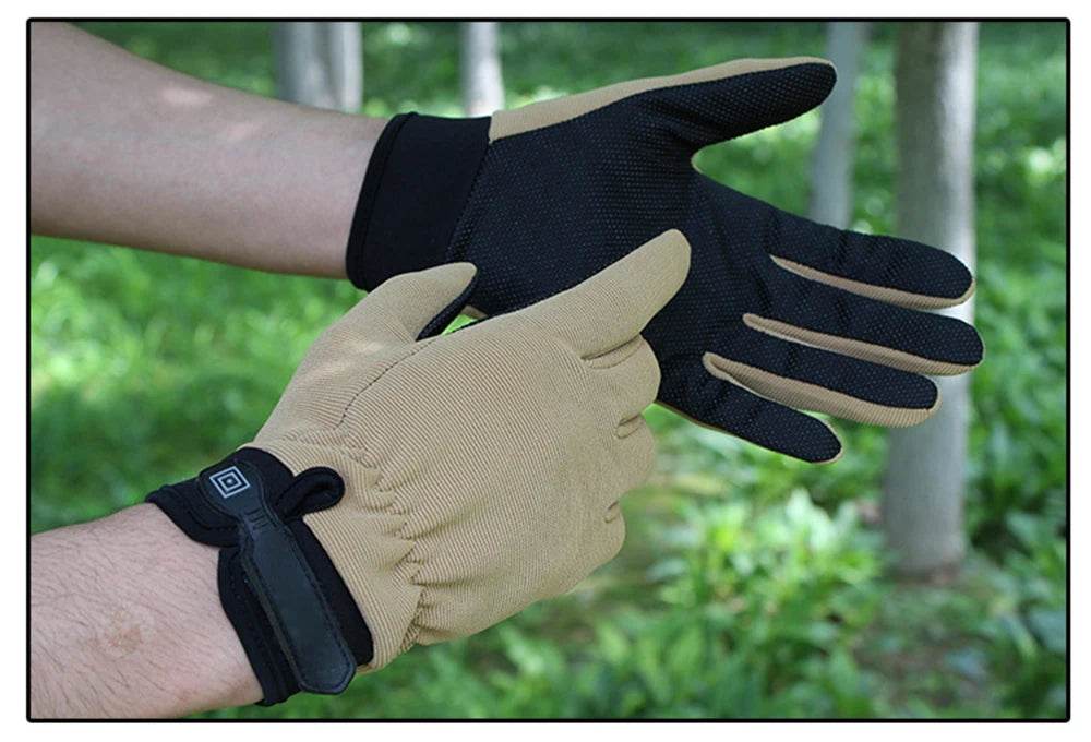 Lightweight outdoor gloves in tan and black for optimal grip and comfort