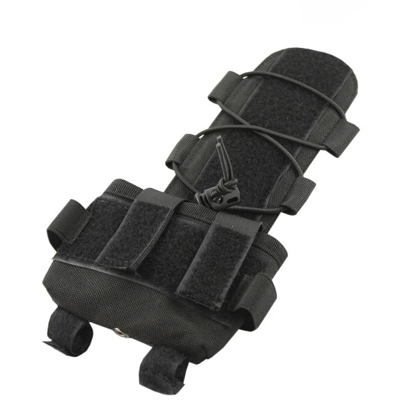 Black helmet battery pouch for MK2 battery pack with strap attachment and elastic loops
