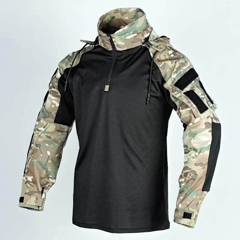 Camo Tactical T-Shirt in Black, ideal outdoor long sleeve shirt for rugged activities