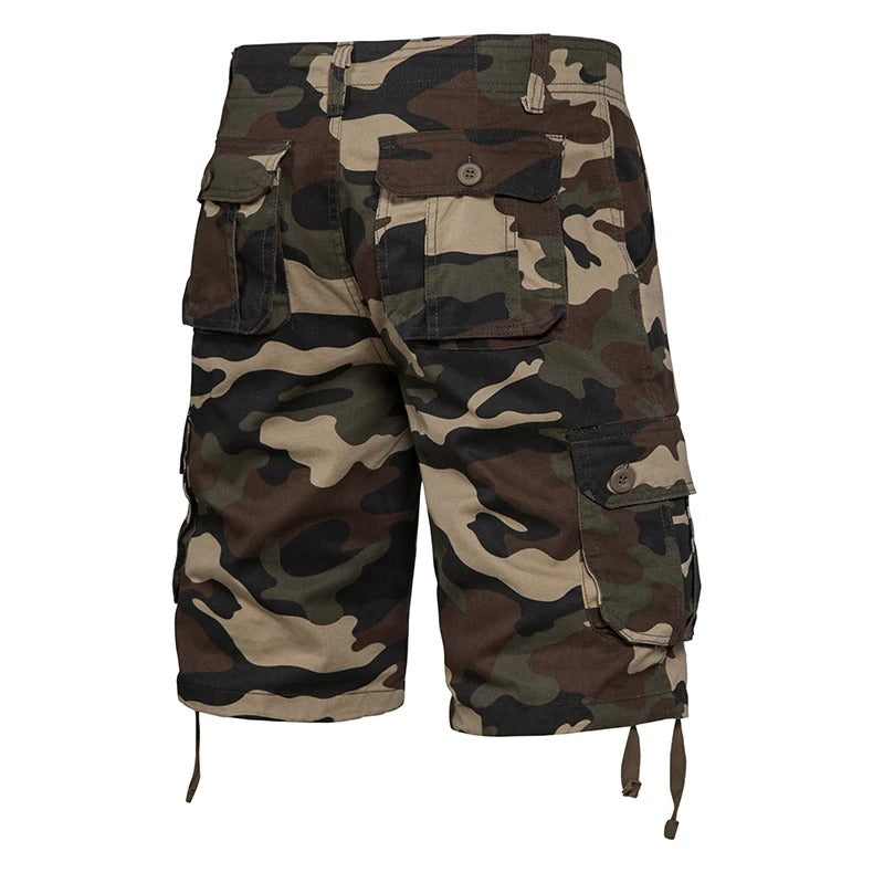 Durable outdoor military shorts in camouflage design with multiple cargo pockets