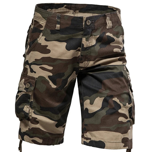 Camouflage outdoor military shorts with multiple pockets for rugged outdoor activities