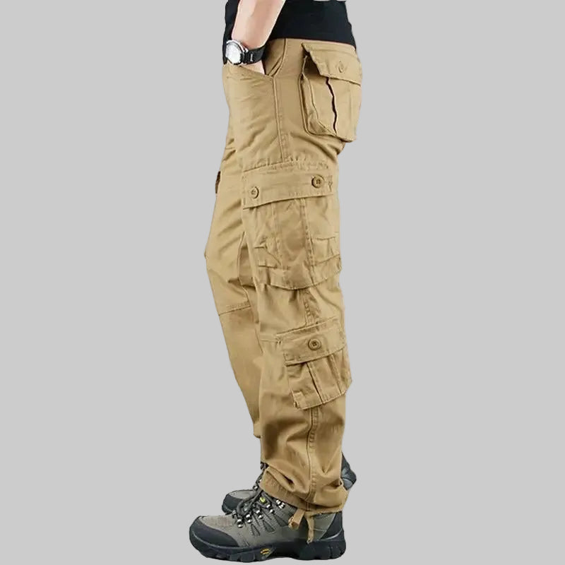 Military-Outdoors Tan Outdoor Pants with Multiple Cargo Pockets for Versatile Use