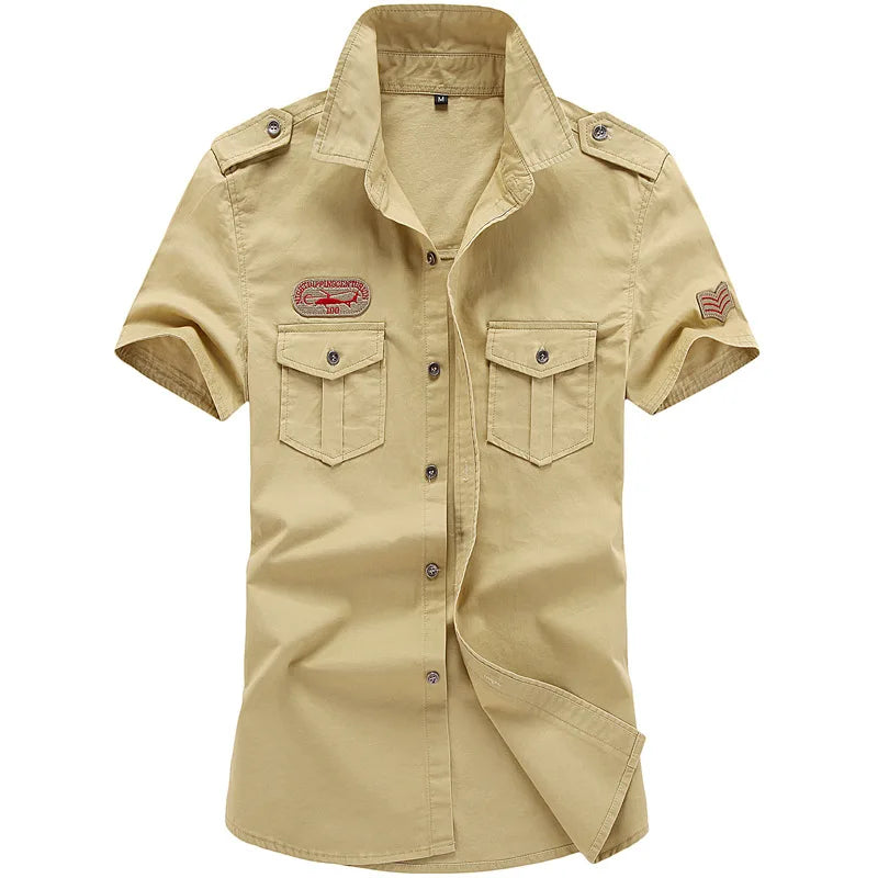 Khaki Outdoor Shirt with Button Pockets for Camping and Hiking