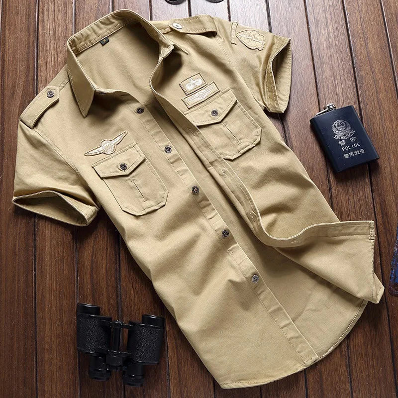 Beige outdoor shirt with multiple pockets for versatile outdoor activities