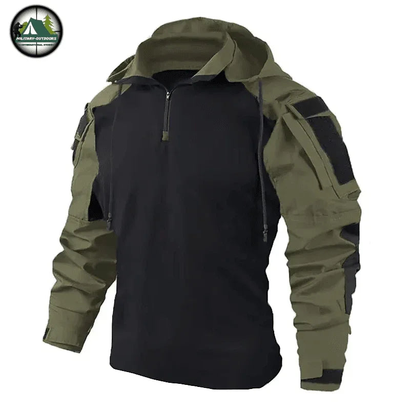 Military-Style Tactical T-Shirt in Black and Olive for Outdoor Activities