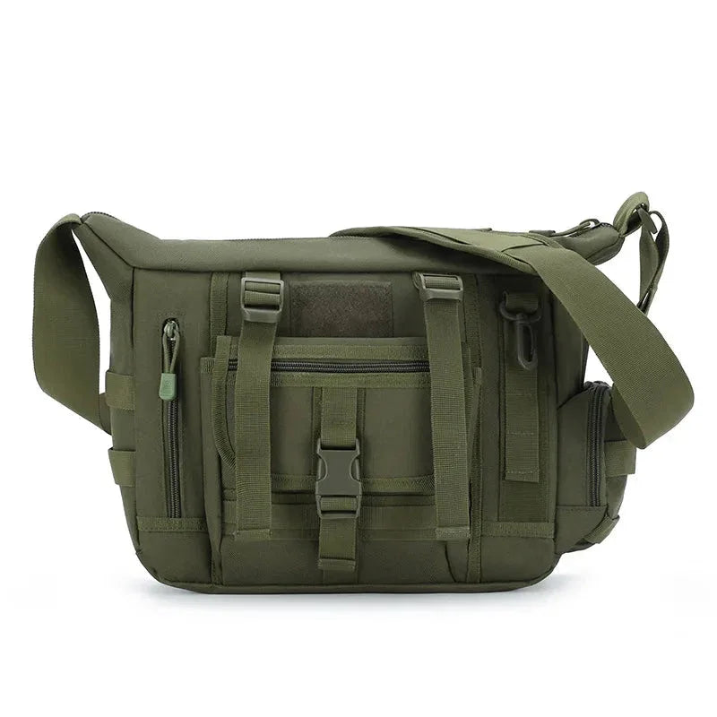 Green Outdoor sling bag with multiple pockets and adjustable strap for security and convenience