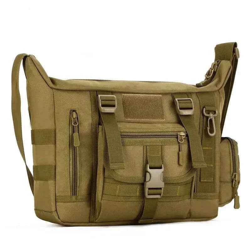 Outdoor sling bag in olive green with multiple pockets and adjustable strap for outdoor activities