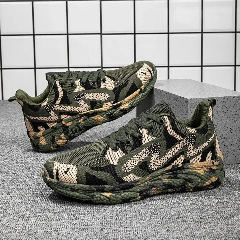 Military-Outdoors Camo Outdoor Sneakers for Kids in Green